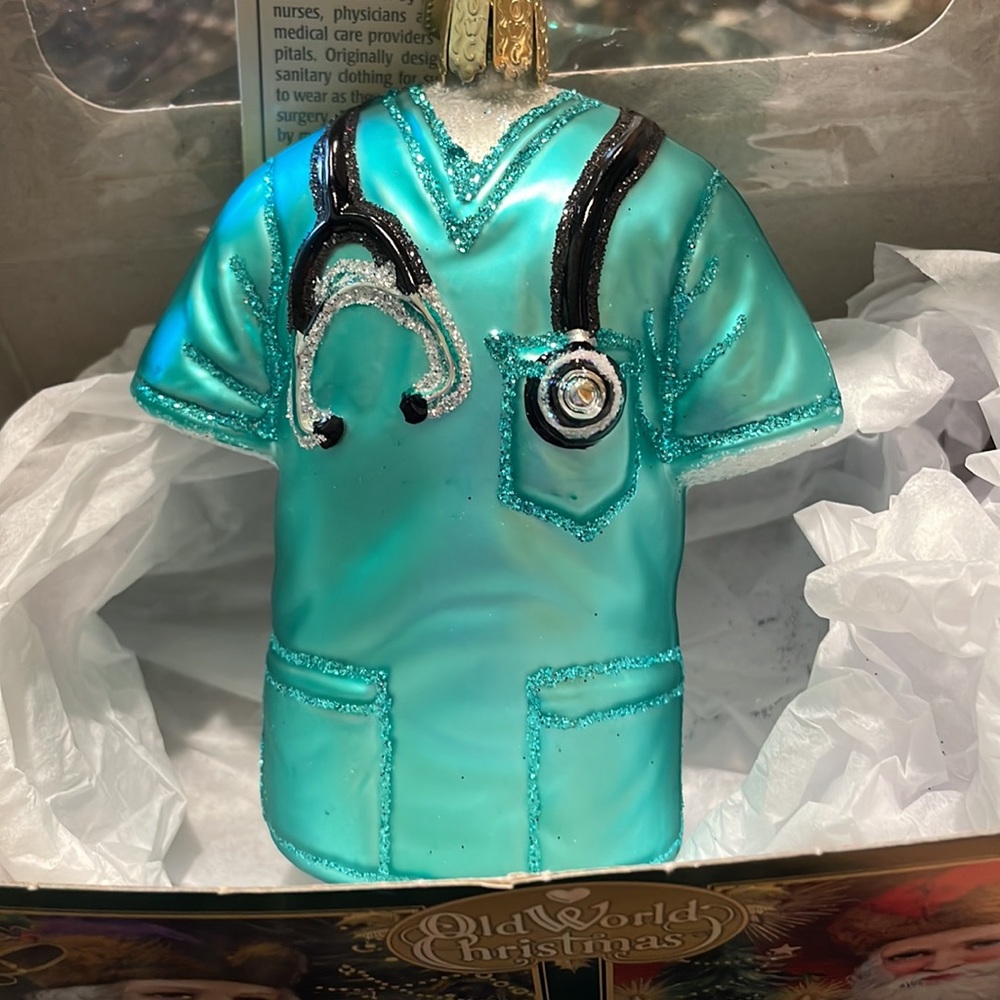 NWT Collectible Old World Christmas Scrubs Glass Ornament